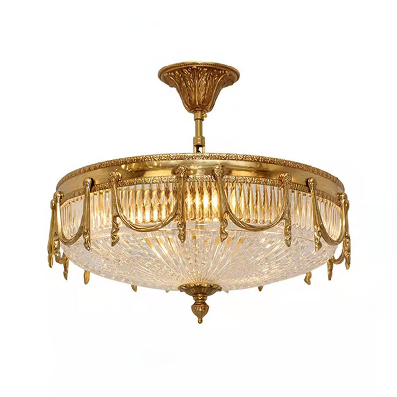 European Light Luxury All-copper Glass Round 4-Light Flush Mount Ceiling Light