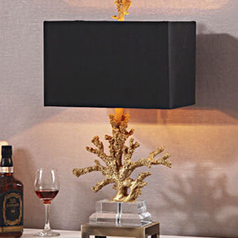Modern Art Deco Linen Resin Crystal Coral Base 1-Light Table Lamp For Bedroom