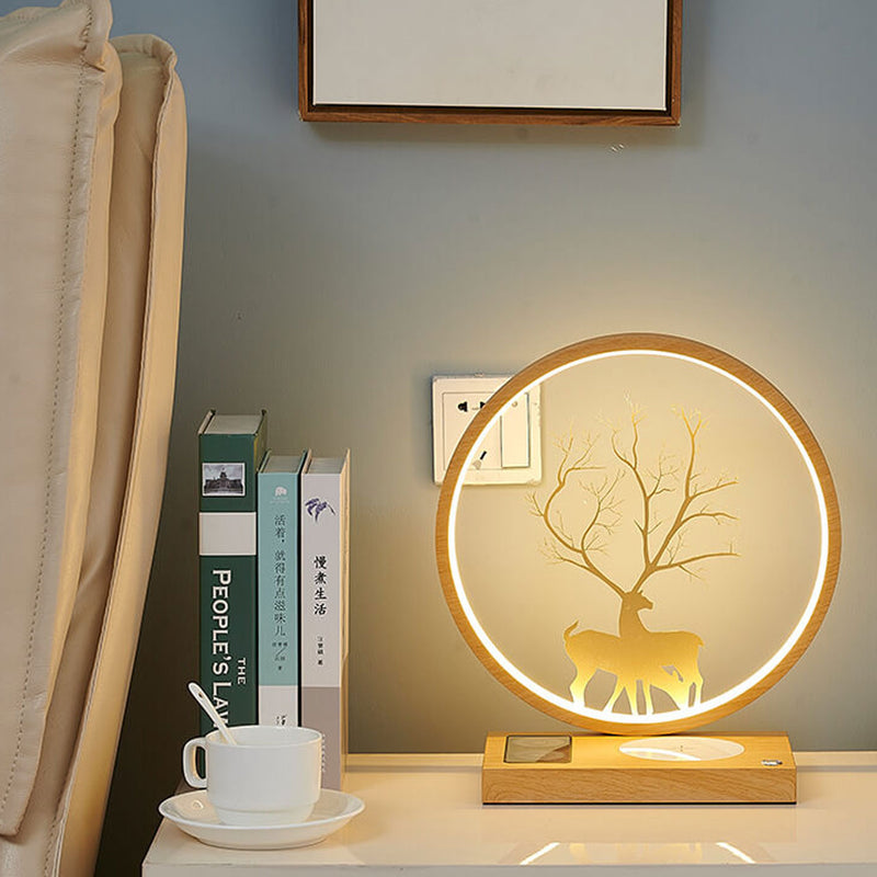 Lampe de table décorative tactile de chargement sans fil LED avec design créatif de cerf rond 