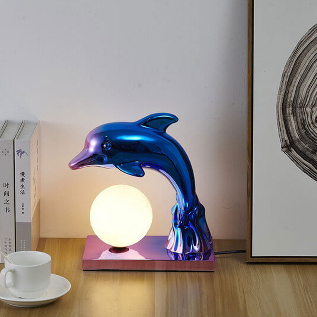 Lampe de Table 1 Lumière avec Abat-jour en Forme de Dauphin Créatif Nordique 