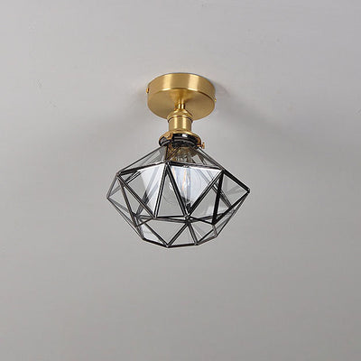 Modern Light Luxury Copper Glass 1-Light Semi-Flush Mount Light