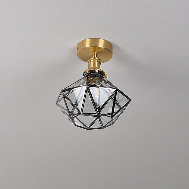 Modern Light Luxury Copper Glass 1-Light Semi-Flush Mount Light