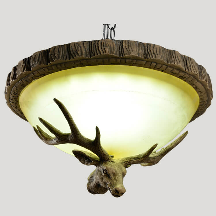 Vintage Country Deer Head Dome Resin LED Flush Mount Ceiling Light