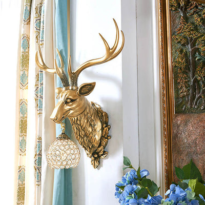 Applique murale européenne rétro à tête de cerf en résine à 1 lumière 