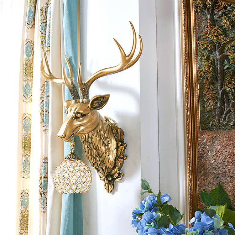 Applique murale européenne rétro à tête de cerf en résine à 1 lumière 
