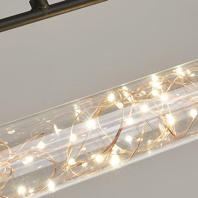Nordic Light Luxury Starry Glass Long Strip LED Island Light Chandelier