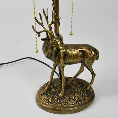 Tiffany Kreative Elch Buntglas 2-Licht Tischlampe 