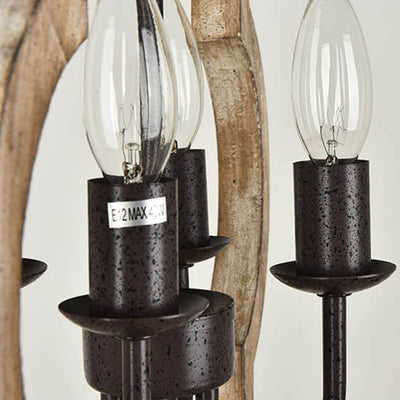Vintage Industrial Wooden Iron 4-Light Island Light Chandelier