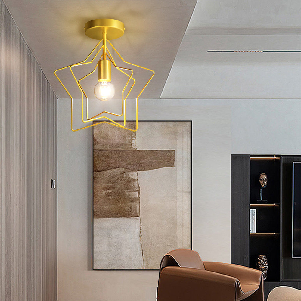 Modern Simplicity Iron Copper Pentagram Circle 1-Light Semi-Flush Mount Ceiling Light