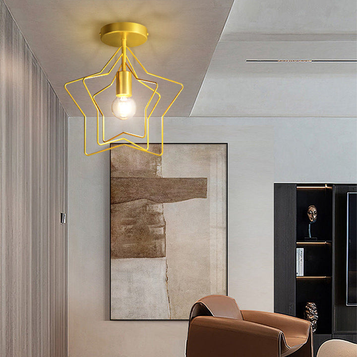 Modern Simplicity Iron Copper Pentagram Circle 1-Light Semi-Flush Mount Ceiling Light