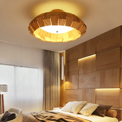 Modern Wooden Southeast Asian Style LED Flush Mount Light