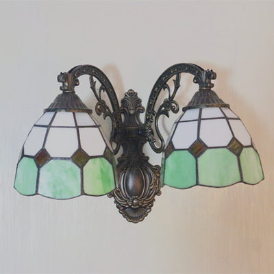 Vintage Tiffany Dome Glasmalerei 2-flammige Wandleuchte