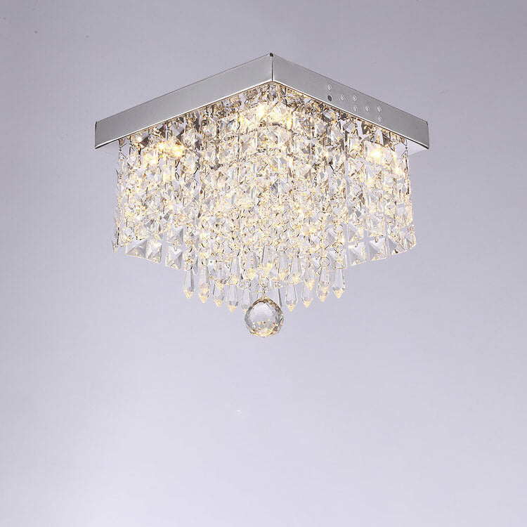 Plafonnier LED moderne carré en acier inoxydable avec abat-jour en cristal 