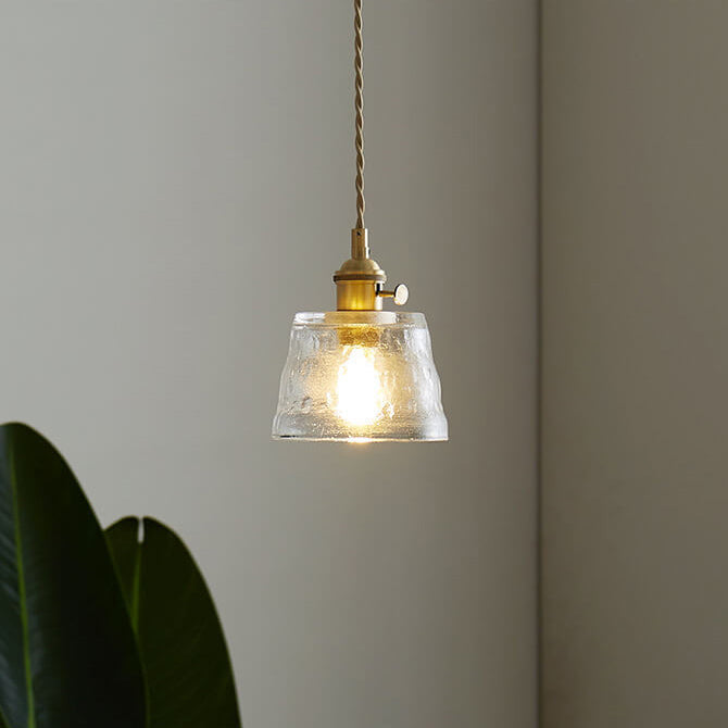 Traditional Vintage Glass Copper Drum Round 1-Light Pendant Light for Living Room