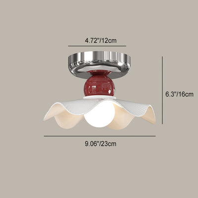 Lustre de plafond semi-encastré moderne en céramique avec dentelle ronde crème à 1 lumière 