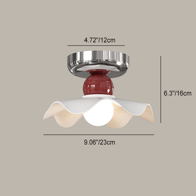 Lustre de plafond semi-encastré moderne en céramique avec dentelle ronde crème à 1 lumière 
