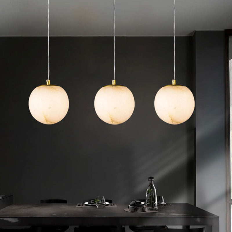 Modern Luxury Round Marble Brass 1-Light Pendant Light