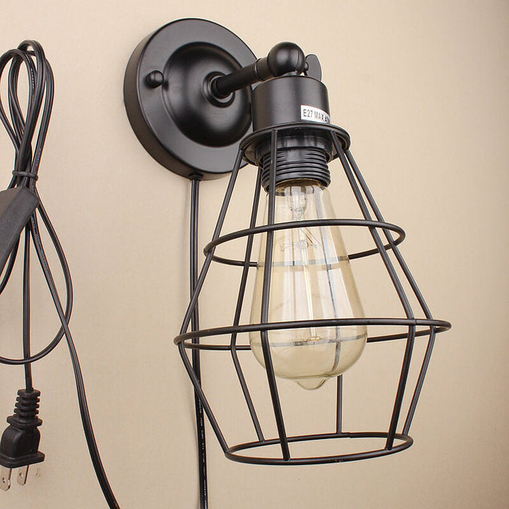 Industrial Vintage Iron Cage 1-Light Wall Sconce Lamp