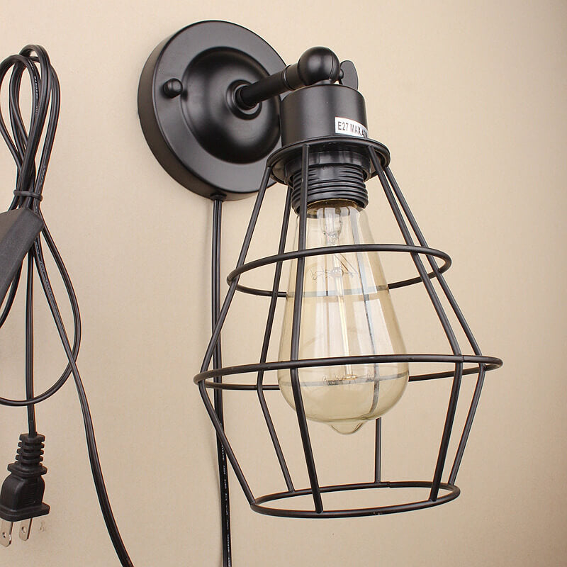 Industrial Vintage Iron Cage 1-Light Wall Sconce Lamp