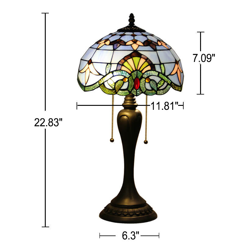 Vintage Tiffany Baroque Stained Glass Dome Pull Cord 1-Light Table Lamp