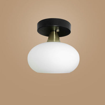 Modern Minimal Round Iron Glass 1-Light Semi-Flush Mount Light