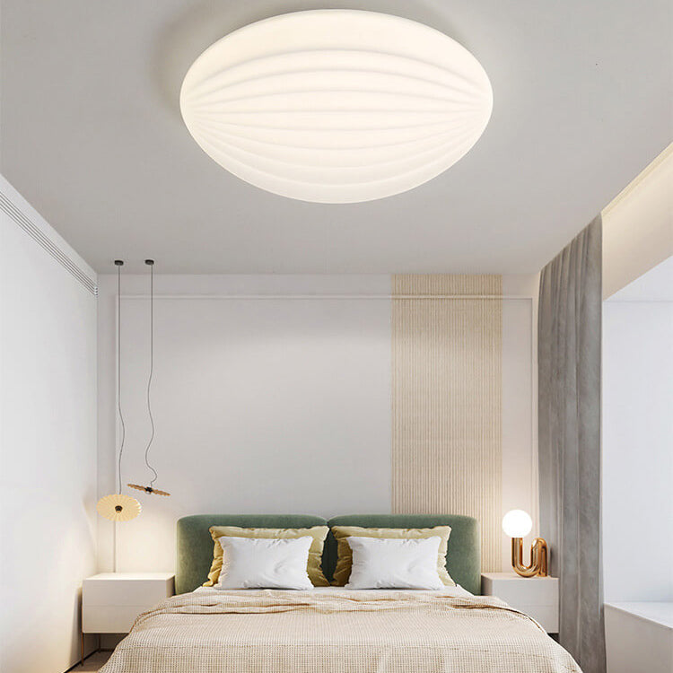 Modern Minimalist Milk White Acrylic Striped Round LED Flush Mount Ceiling Light