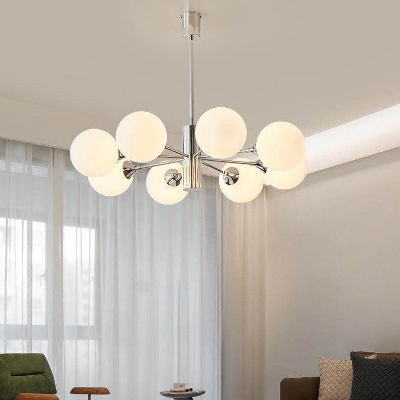 Modern Light Luxury White Round Ball Glass Iron 3/5/8-Light Chandelier