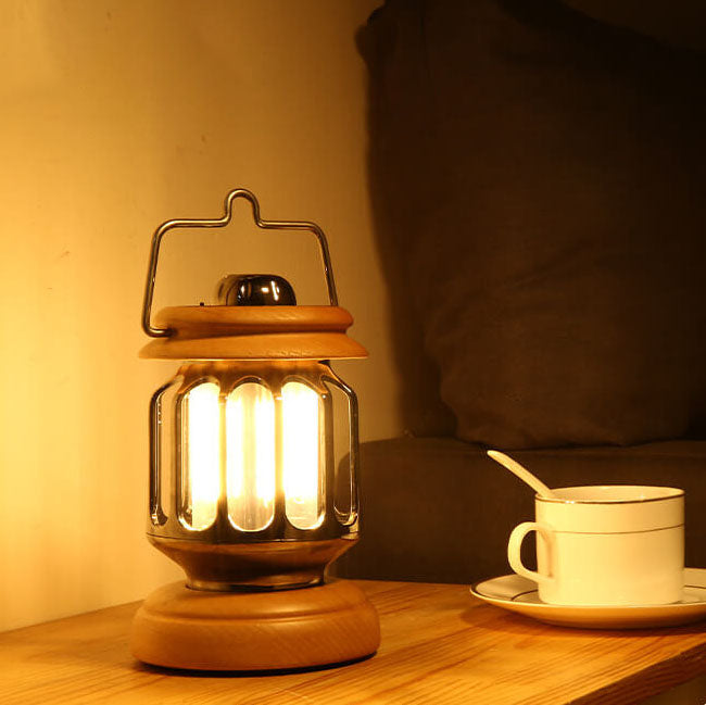ビンテージ屋外ティーポット形ウッドベースLED充電式ポータブルキャンプライト 