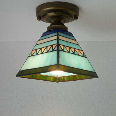 European Vintage Tiffany 1-Light Semi-Flush Mount Light