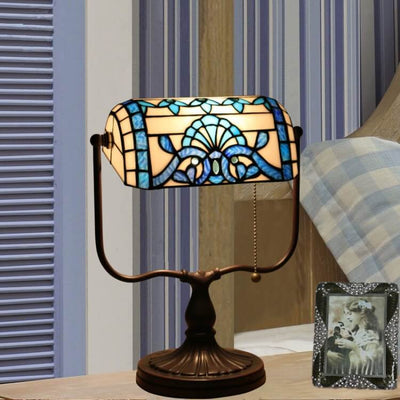 Tiffany Floral Butterfly Stained Glass 1-Light Bank Zipper Table Lamp