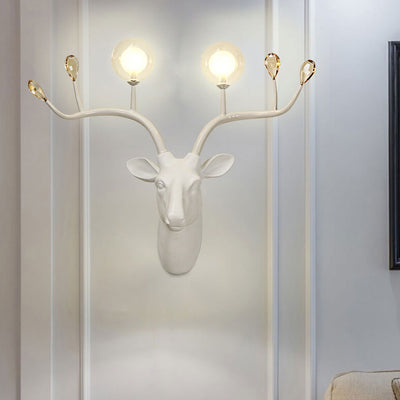 Vintage Creative Fortune Deer Head Resin 2-Light Wall Sconce Lamp