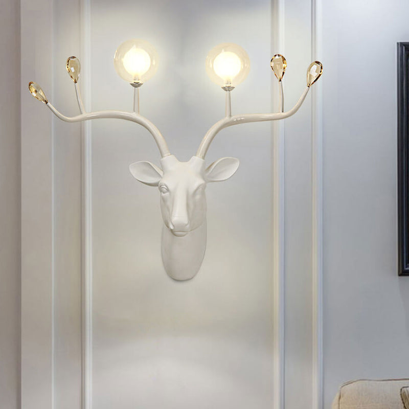 Vintage Creative Fortune Deer Head Resin 2-Light Wall Sconce Lamp