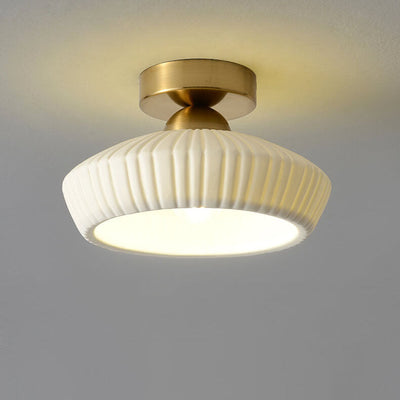 Nordic Minimal Textured Ceramic Cone Round 1-Light Semi-Flush Mount Ceiling Light