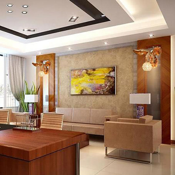 Aplique de pared contemporáneo y creativo de resina con águilas y pantalla de cristal de 1 luz para sala de estar y dormitorio 