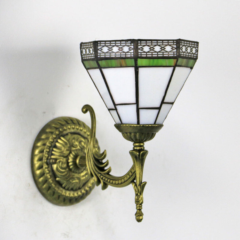 European Tiffany Square Stained Glass 1-Light Wall Sconce Lamp