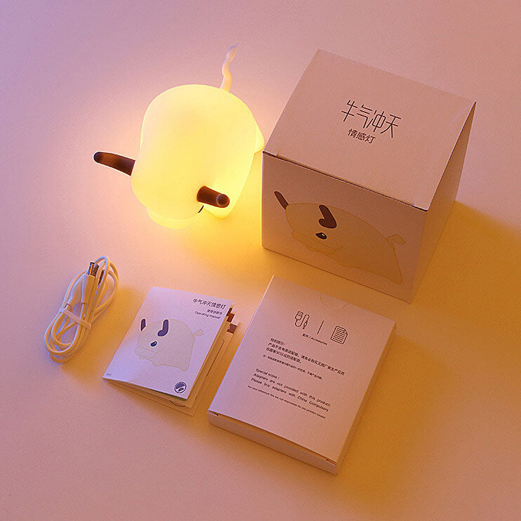 Lámpara de Mesa Luz Nocturna LED Regulable con Temporizador USB de Silicona en Forma de Vaca Animal 