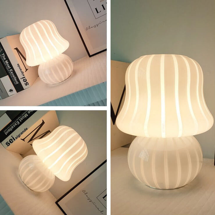 Französische Creme Handgefertigte Glas Pilz 1-Licht Tischlampe 