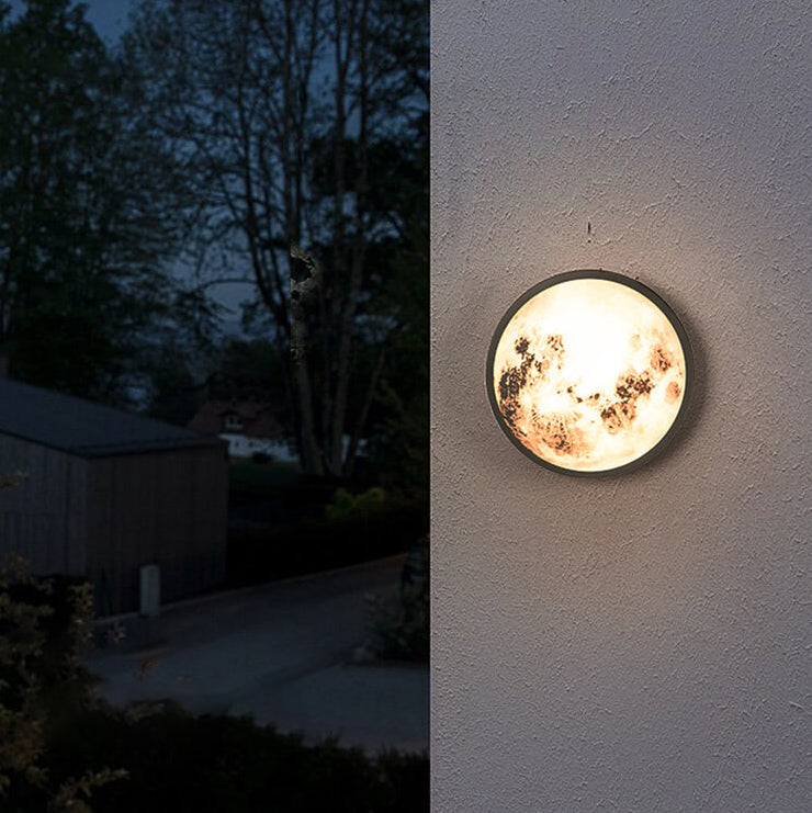 Modern Outdoor Moon Round Waterproof Wall Sconce Lamp