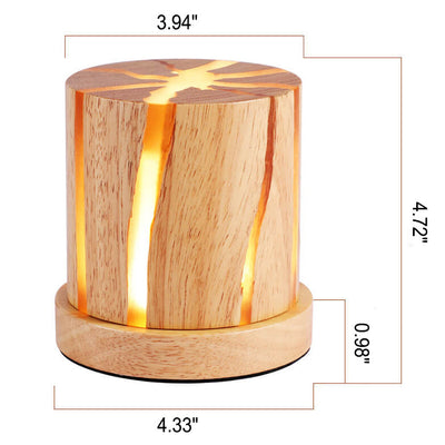 Nordic Minimalist Wooden Resin Column Mini LED Night Light Table Lamp