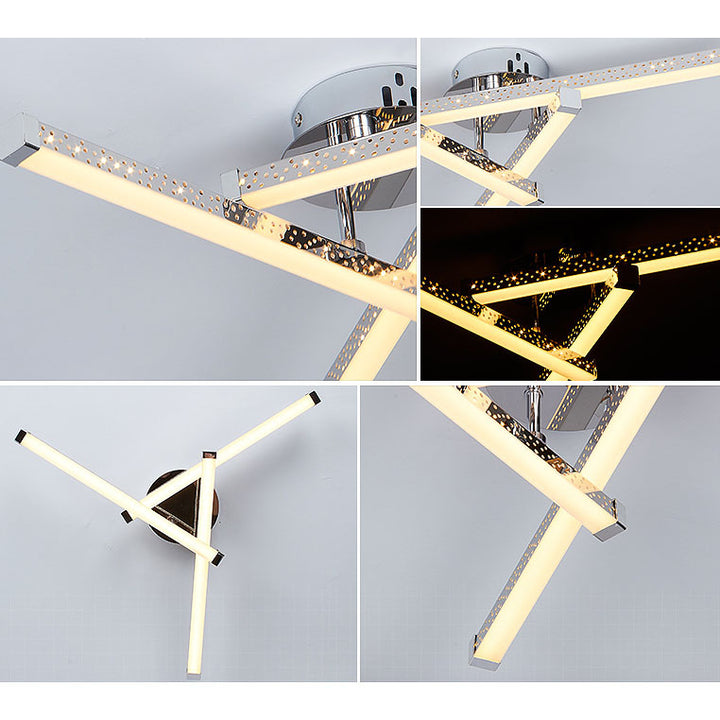 Modern Minimalist Stainless Steel Iron Triangular Hollow LED Semi-Flush Mount Ceiling Light For Living Room &amp; Bedroom
