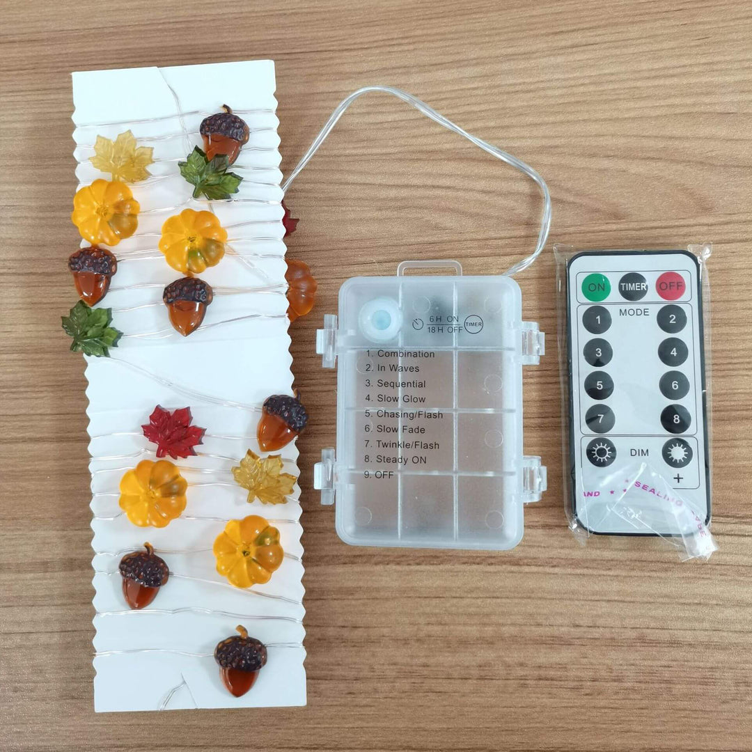 Décoration moderne de Thanksgiving avec citrouille et gland en érable, guirlande lumineuse à 30 LED 