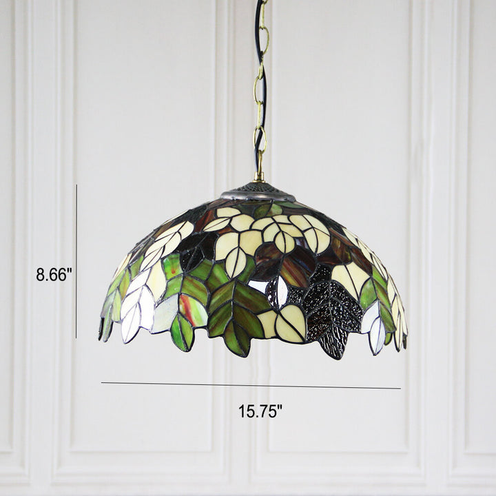 Lámpara colgante de 1 luz con cúpula de vidrio teñido estilo Tiffany Rustic 