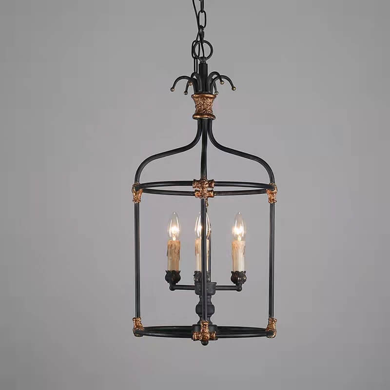 Rustikaler Vintage Kerzenhalter aus schwarzem Eisen mit 8-Licht-Kronleuchter