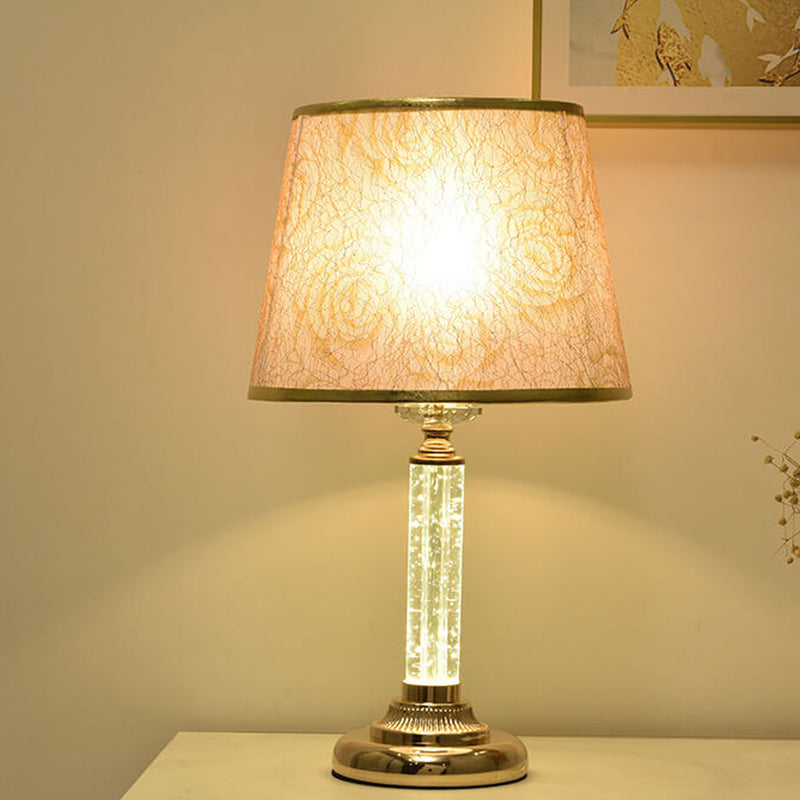 European Floral Fabric Shade Crystal Lamp Base 1-Licht-Tischlampe