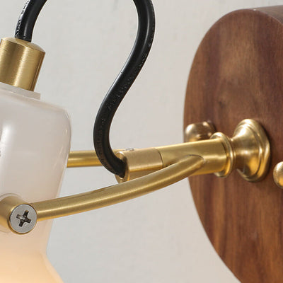 Modern Minimalist Horn Hanging Chain Walnut Wood Brass Glass 1-Light Wall Sconce Lamp