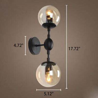 Nordic Minimalist Retro Glass Wrought Iron 2-Light Wall Sconce Lamp