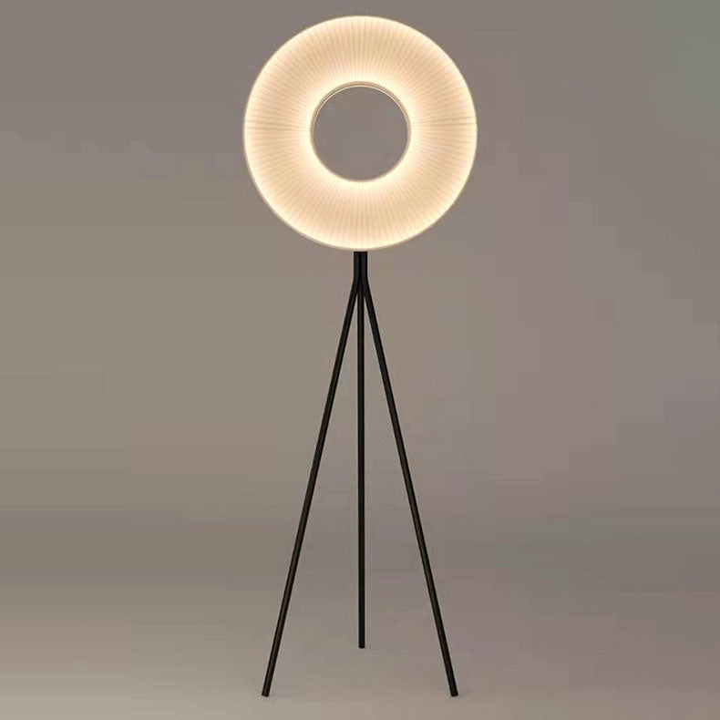 Contemporary Nordic Pleated Fabric Circle Ring Shade Iron Base LED Standing Floor Lamp For Living Room
