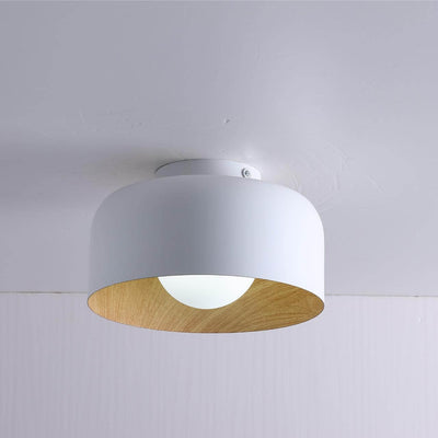 Minimalist Dome Wood Grain Iron 1-Light Semi- Flush Mount Ceiling