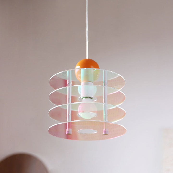 Zeitgenössische nordische bunte Acryl fliegende Untertasse 1-Licht Pendelleuchte für Schlafzimmer 