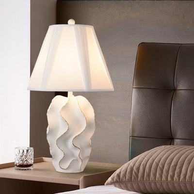 Modern Light Luxury White Fabric Striped Resin Base 1-Light Table Lamp